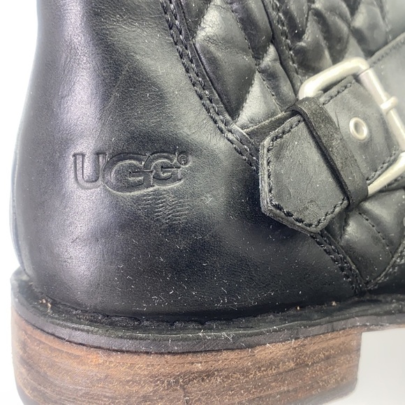 Ugg - Conor Oiled Black Leather Quilted with Silver Detail Biker Boot Size 10 - Picture 9 of 16